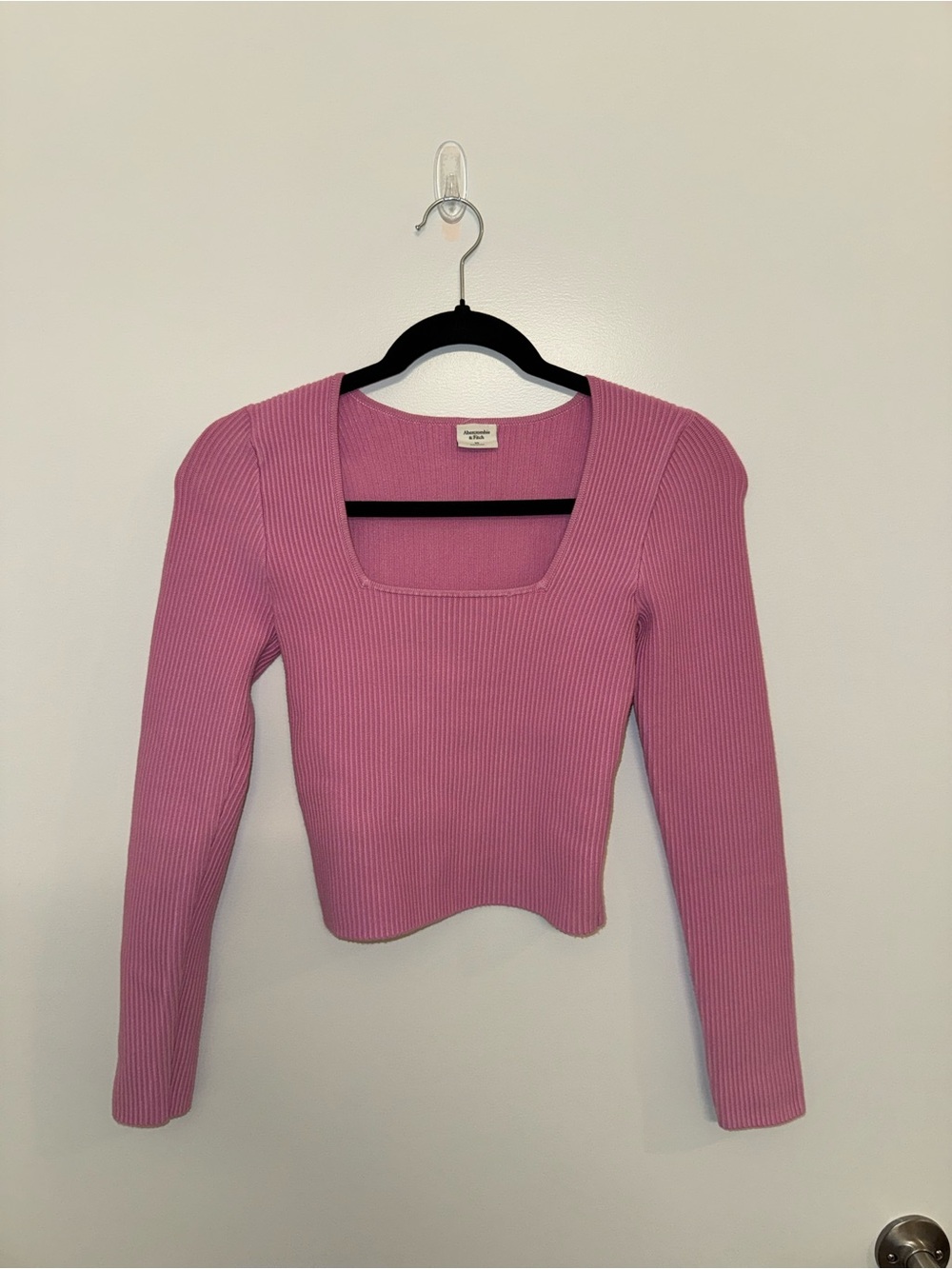 Abercrombie & Fitch Ribbed Square-Neck Long Sleeve Top — Pink